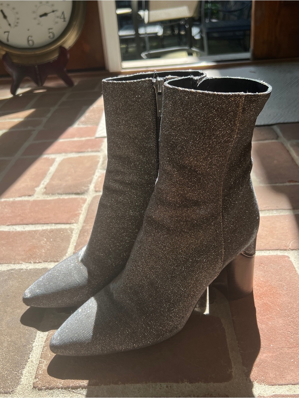 Aquatalia grey metallic Sparkle Pointed-Toe Ankle Booties